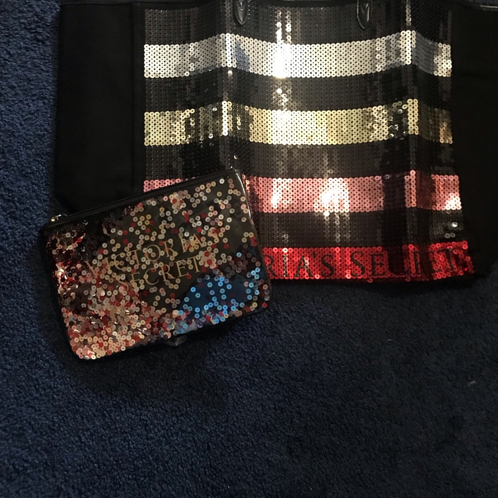 VICTORIA'S SECRET SEQUINS BLING TOTE PURSE, NWT
